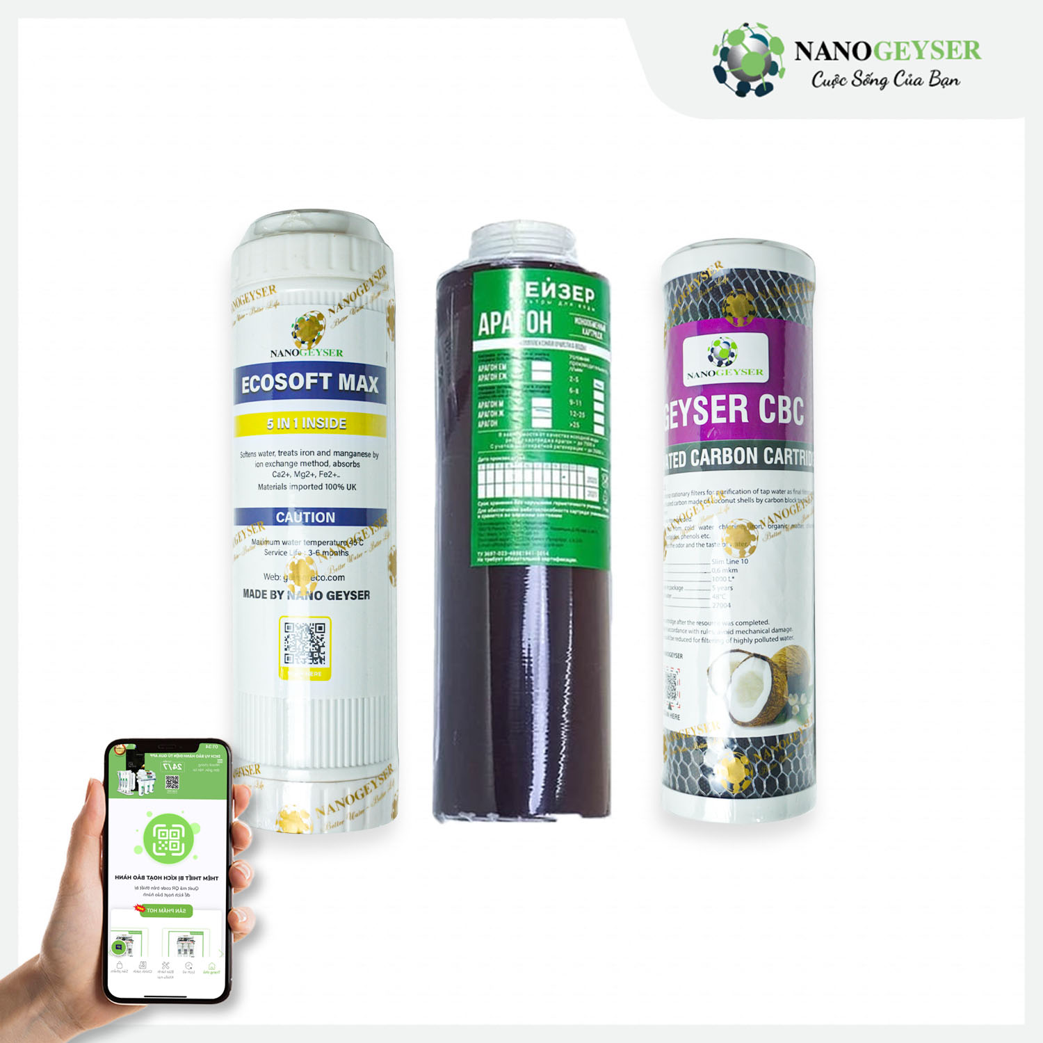 Bộ 3 lõi 123 máy lọc nước Geyser Eco 3, Geyser Eco 6